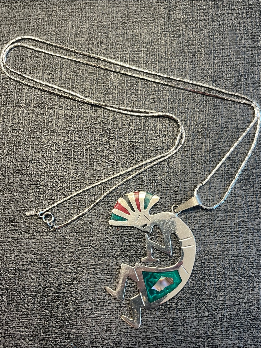 Silvertone Kokopelli necklace